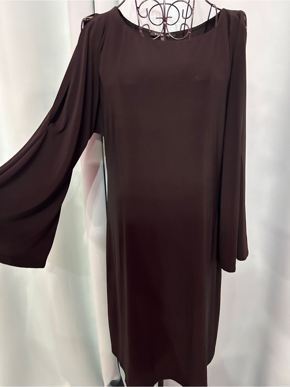 Women’s Black Bell Sleeve with Exposed Shoulders Shift Dress